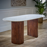 Opal 170cm Mango Wood Dining Table with White Marble Top – Handmade Family Dining Table