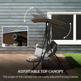 Outsunny 3-Seater Garden Swing Chair with Adjustable Canopy & Glass Coffee Tables – Steel Frame, Dark Grey