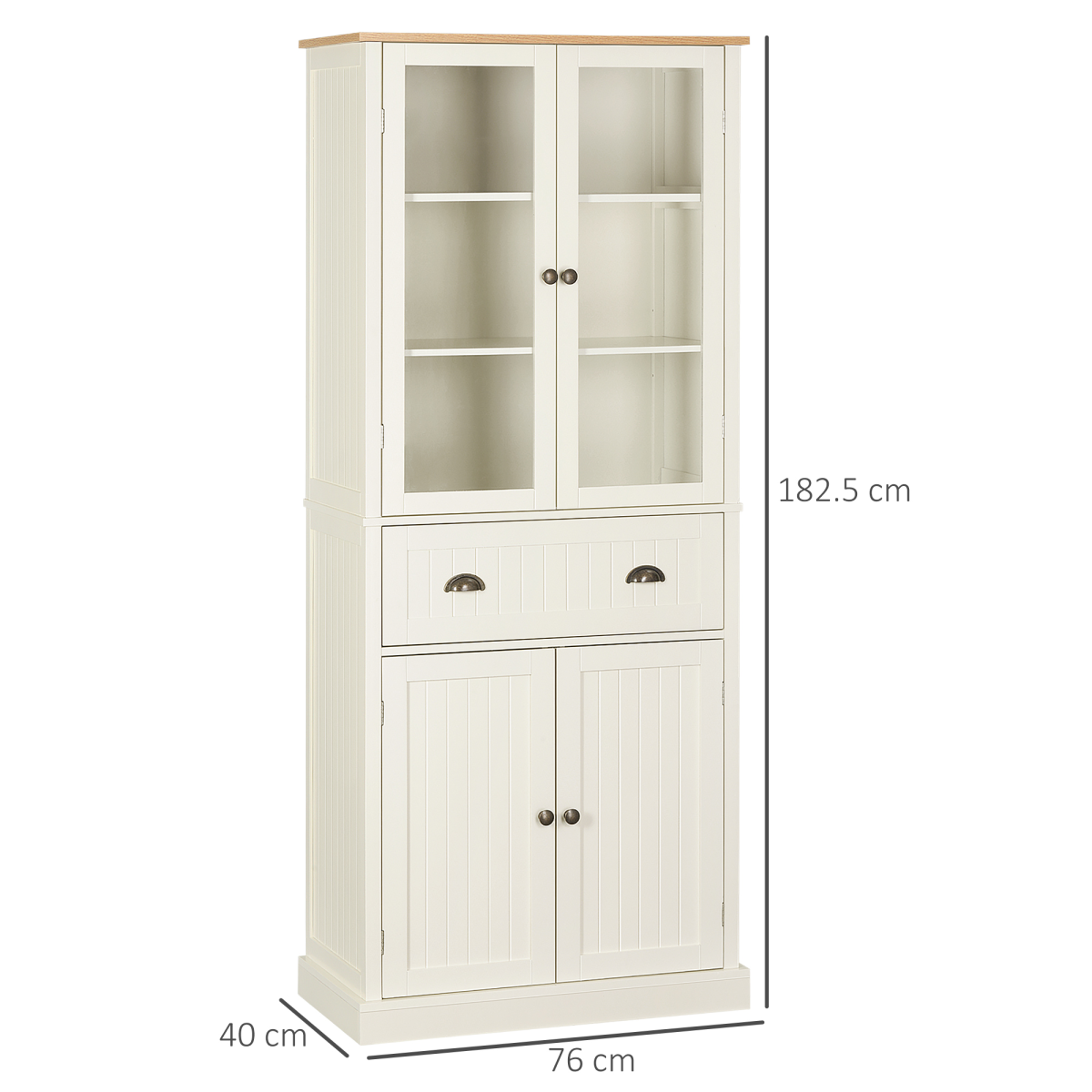 HOMCOM 5-Tier Kitchen Pantry Cupboard with Adjustable Shelves & Doors – Freestanding Storage, Cream