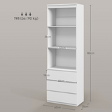 HOMCOM 180cm Tall Bookshelf Storage Unit with 3 Drawers & Open Shelves – Living Room Bookcase, White