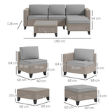 Outsunny 5-Piece Rattan Garden Furniture Set with Glass Coffee Table and Cushions – Patio Seating, Brown/Grey