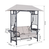 Outsunny 2-Seater Canopy Swing Chair with Side Tables & Cushions – 2-in-1 Garden Gazebo Swing, Steel Frame