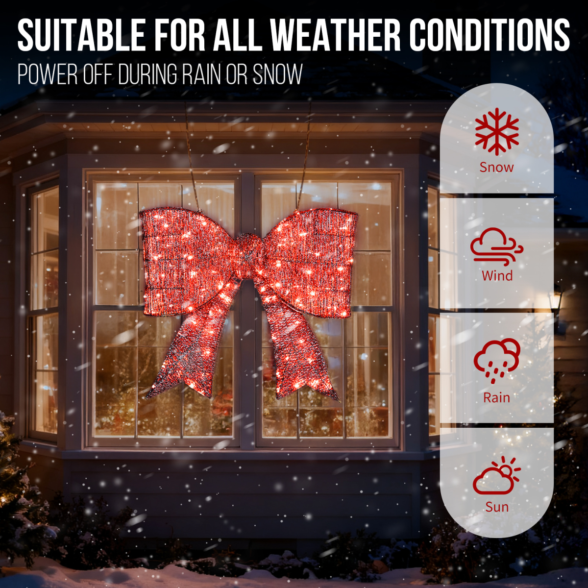 Giant Pre-Lit Outdoor Christmas Bow with 124 Warm White LEDs – Festive Door, Porch & Gate Decoration