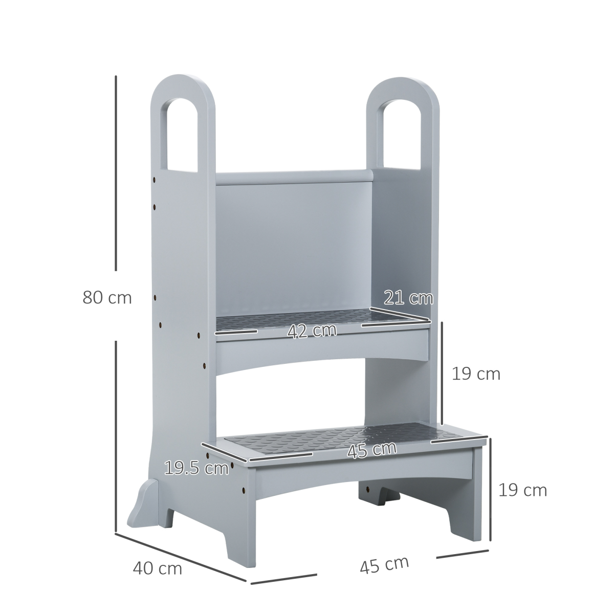 Kids Wooden 2-Step Stool with Handles and Non-Slip Panels – Mini Ladder Helper for Bathroom and Kitchen, Grey