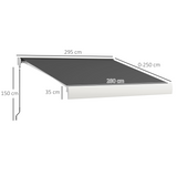 Outsunny 3 x 2.5m Electric Retractable Awning with Remote – Cassette Canopy for Doors & Windows, Grey