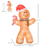 HOMCOM 8ft Inflatable Christmas Gingerbread Man with Internal Lights – Indoor Outdoor Festive Yard Decoration