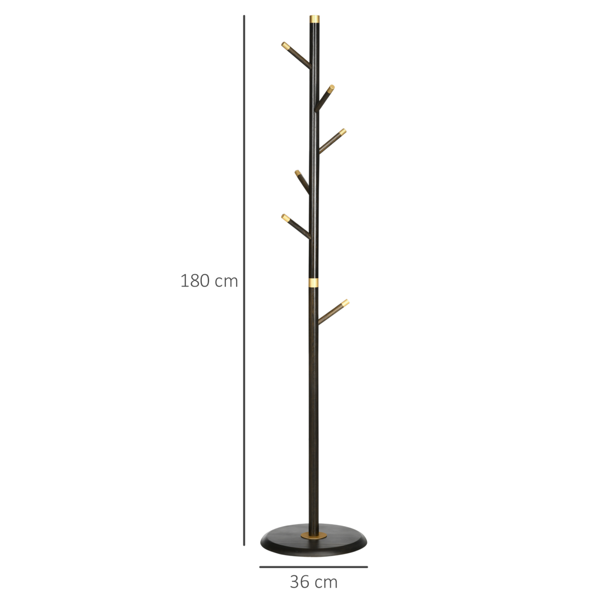 HOMCOM Bamboo Coat Stand with 6 Hooks, 180cm – Free-Standing Hall Tree with Gold-Tone Accents