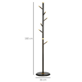 HOMCOM Bamboo Coat Stand with 6 Hooks, 180cm – Free-Standing Hall Tree with Gold-Tone Accents