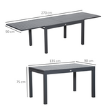 Outsunny Extendable Garden Dining Table for 8–10 with Aluminium Frame, 135–270cm – Grey