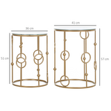 HOMCOM Set of 2 Gold Nesting Side Tables with Tempered Glass Tops – Space-Saving Coffee Tables
