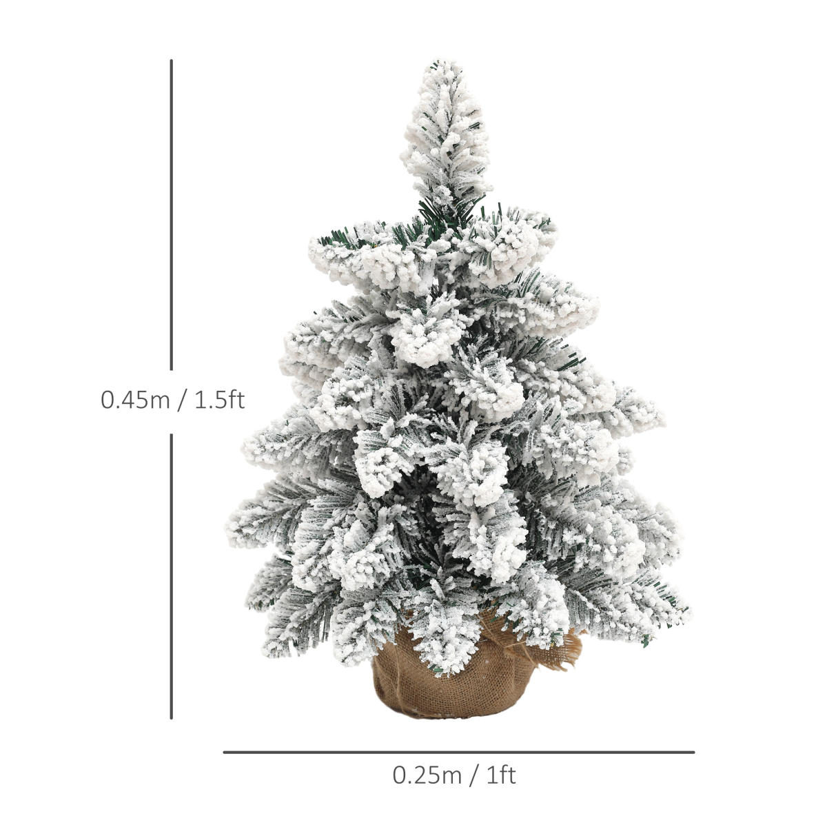 HOMCOM Set of 2 Mini Artificial Christmas Trees with Warm White LEDs – Flocked Tabletop Xmas Trees, Green