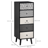 Geometric Print 5-Drawer Wooden Chest of Drawers with Anti-Tip Fitting – Bedroom Storage