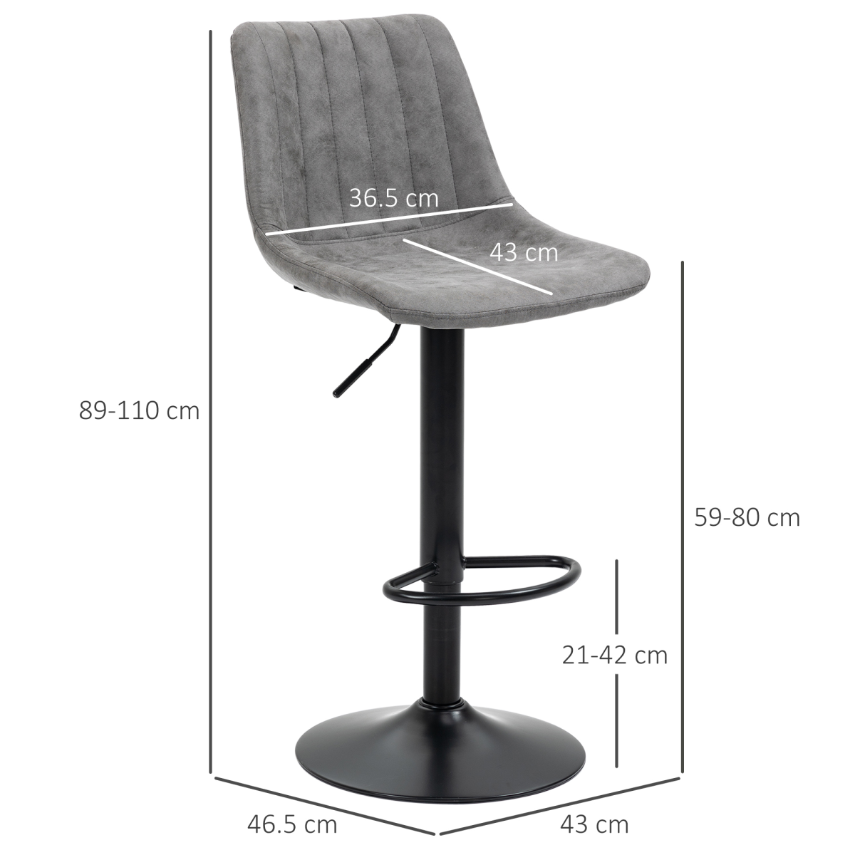 HOMCOM Set of 2 Retro Microfibre Tub Bar Stools with Footrest and Metal Frame – Grey