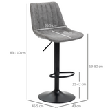 HOMCOM Set of 2 Retro Microfibre Tub Bar Stools with Footrest and Metal Frame – Grey