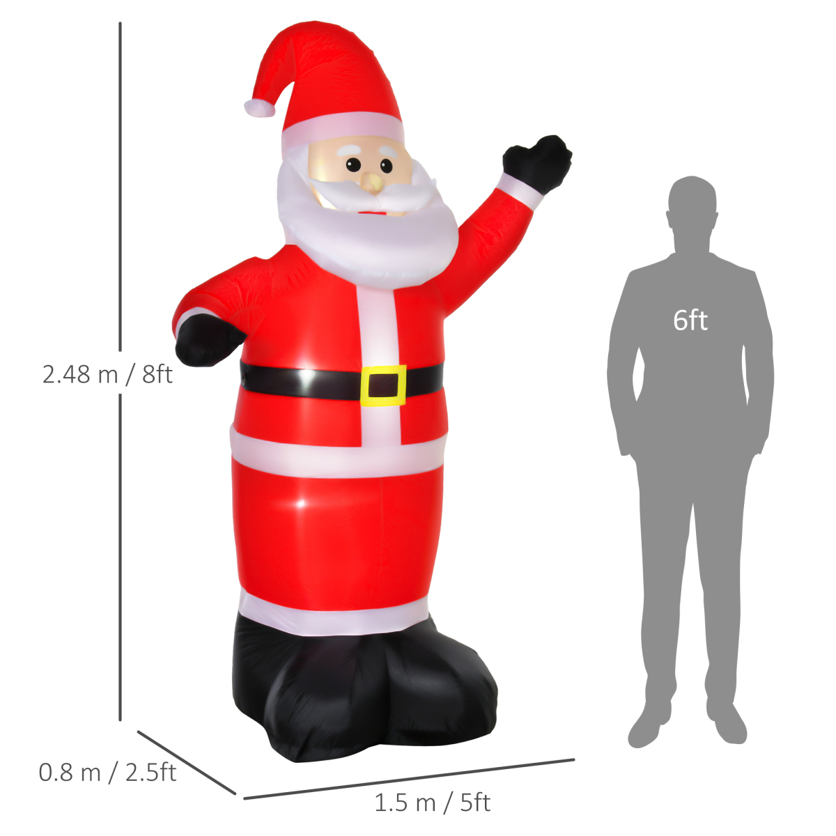 HOMCOM 8ft Inflatable Christmas Santa Claus Waving, LED Lit – Air Blown Indoor Outdoor Yard Decoration