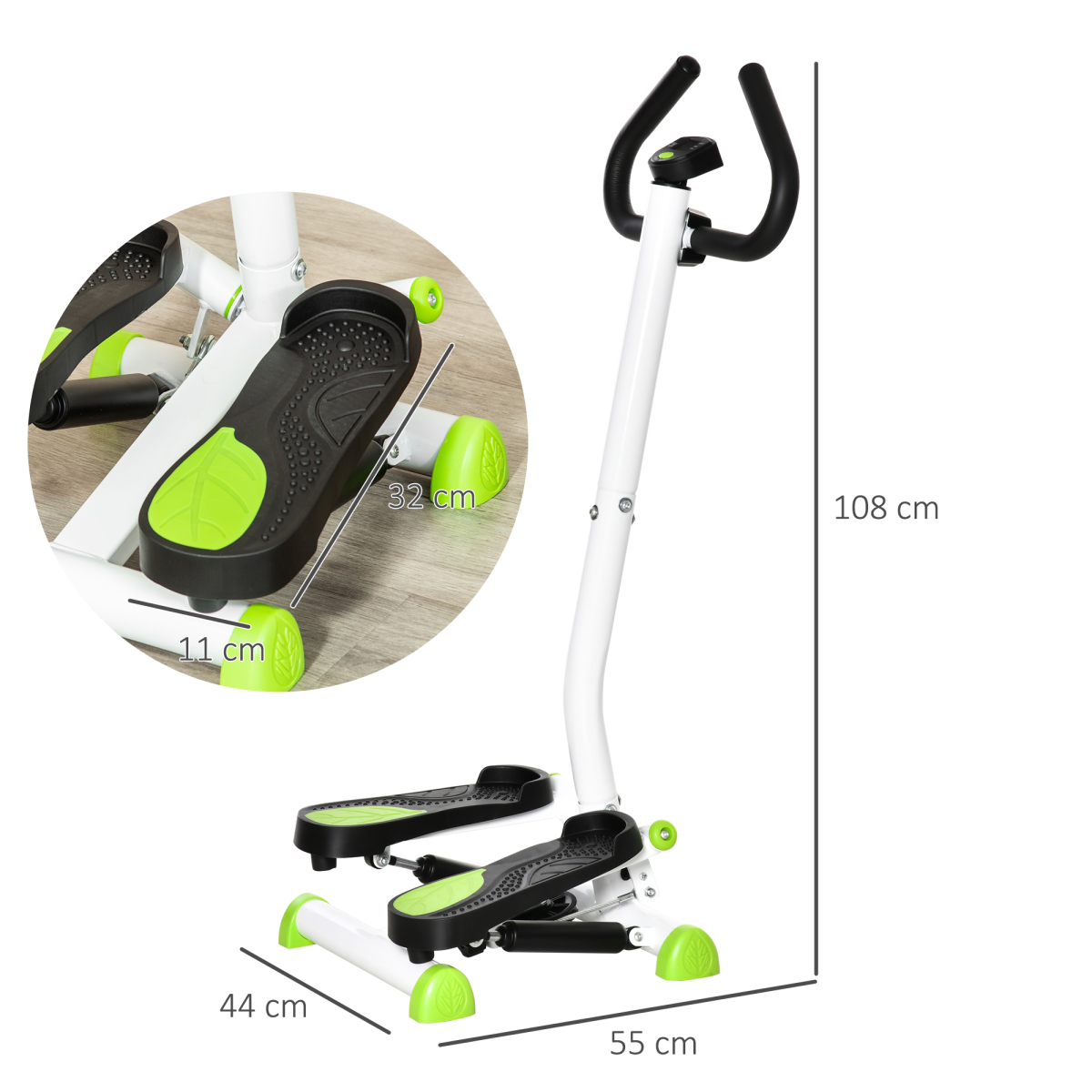 HOMCOM Adjustable Stepper with Handle & LCD Monitor – Home Aerobic Step Machine for Legs & Glutes, White
