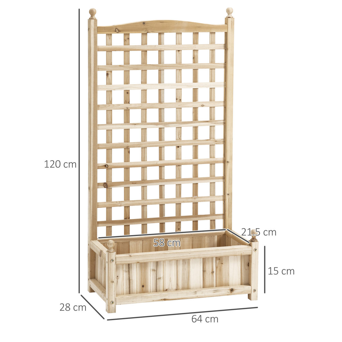 Outsunny Fir Wood Raised Garden Bed with Trellis & Drainage Holes – Indoor Outdoor Planter, Natural