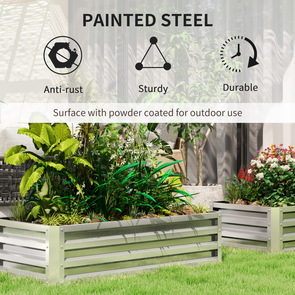 Outsunny Steel Raised Garden Bed, 120 x 60 x 30.5 cm – Elevated Planter Box for Flowers, Silver