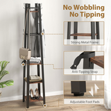 Industrial Coat Stand with 4 Shelves & 8 Triple Hooks – Slim Hallway Storage, Rustic Brown