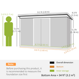 Outsunny 9 x 4ft Metal Garden Storage Shed with Lockable Sliding Double Doors & Vents – Light Grey Wood Grain