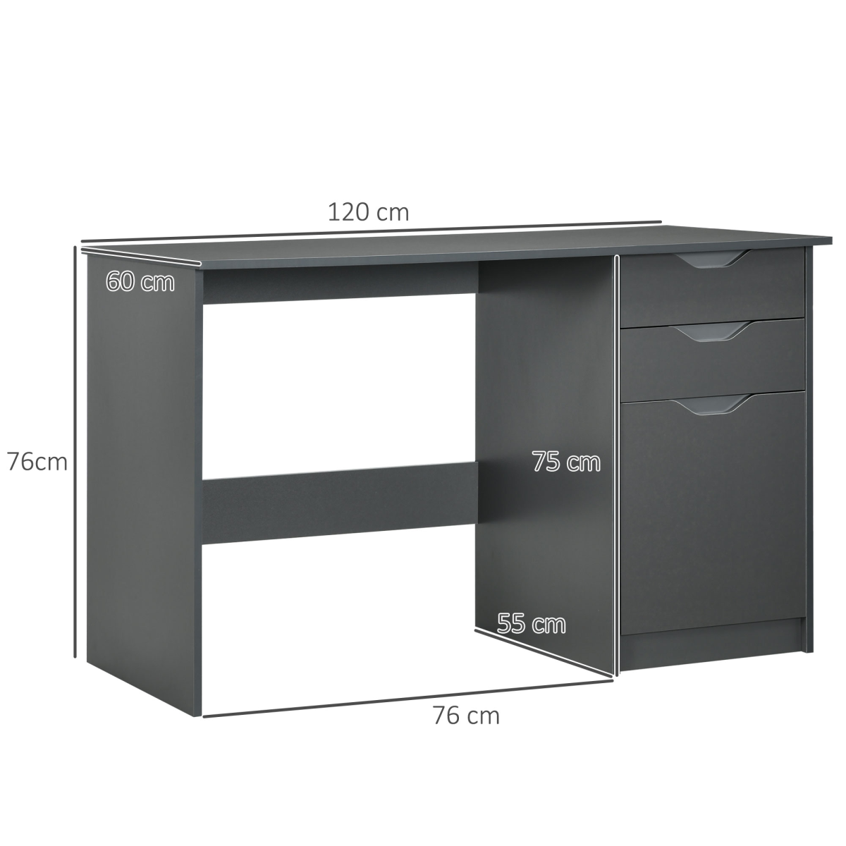 HOMCOM Computer Desk with 3 Drawers – Home Office Workstation with High Gloss Finish, Grey