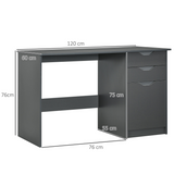 HOMCOM Computer Desk with 3 Drawers – Home Office Workstation with High Gloss Finish, Grey