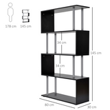 HOMCOM Wooden S-Shape Bookshelf & Room Divider – Multi-Tier Display Shelves, Black