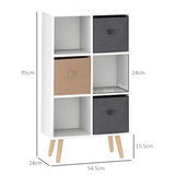 HOMCOM Freestanding 6 Cube Storage Bookcase with 3 Fabric Drawers – Bedroom, Dining Room, Office, White