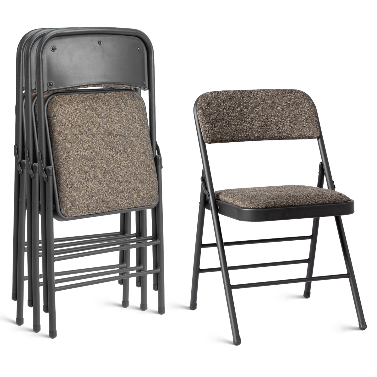 2 Black Patterned Padded Folding Chairs with Soft Seat and Frosted Iron Frame – Conference and Event Seating