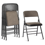 2 Black Patterned Padded Folding Chairs with Soft Seat and Frosted Iron Frame – Conference and Event Seating