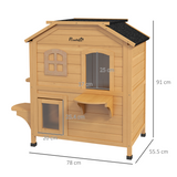 PawHut Wooden Two-Floor Cat House for Outdoor Use with Openable Roof – Natural Fir Wood Cat Shelter