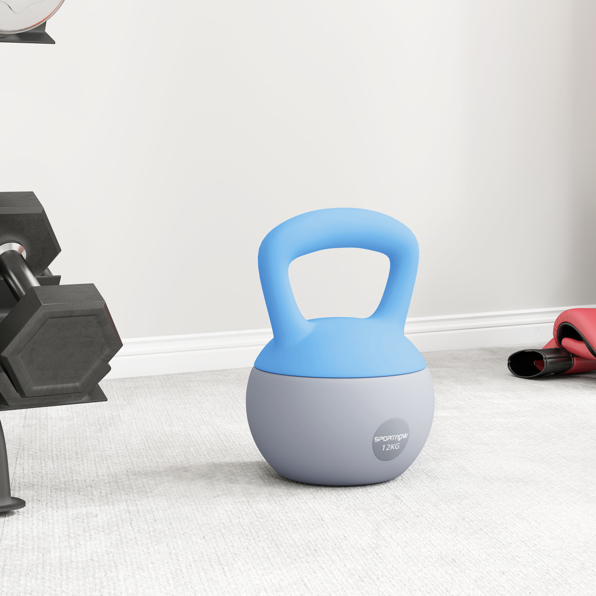 12kg Soft Kettlebell with Non-Slip Ergonomic Handle & Flat Base – Home Gym Weight, Light Blue & Grey