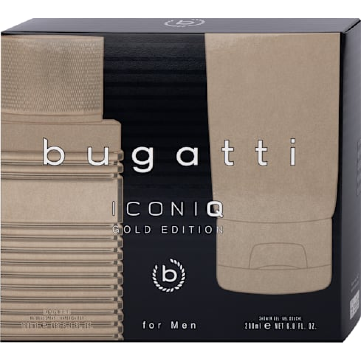 Bugatti Iconiq Gold For Men Gift Set – 100ml Eau de Toilette Spray & 200ml Shower Gel, Woody Amber