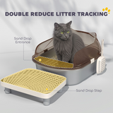 Cat Litter Box with High Sides, Stainless Steel Tray & Scoop – Anti-Splash Litter Tray, Charcoal Grey