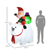 Outsunny 6.6ft Christmas Inflatable Santa Claus on Polar Bear with LED Lights – Outdoor Decoration, White