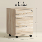 HOMCOM Mobile Pedestal Filing Cabinet with 2 Drawers, Lockable Top & Wheels – Office Storage, Oak Effect