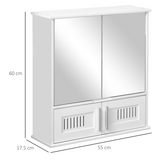 kleankin Wall-Mounted Bathroom Mirror Cabinet with Double Doors and Adjustable Shelf – Storage Cupboard, White