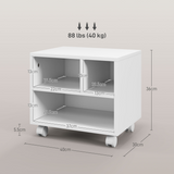 HOMCOM Printer Stand with 3 Compartments and Lockable Wheels – Home Office Storage Cart, 40kg Capacity, White