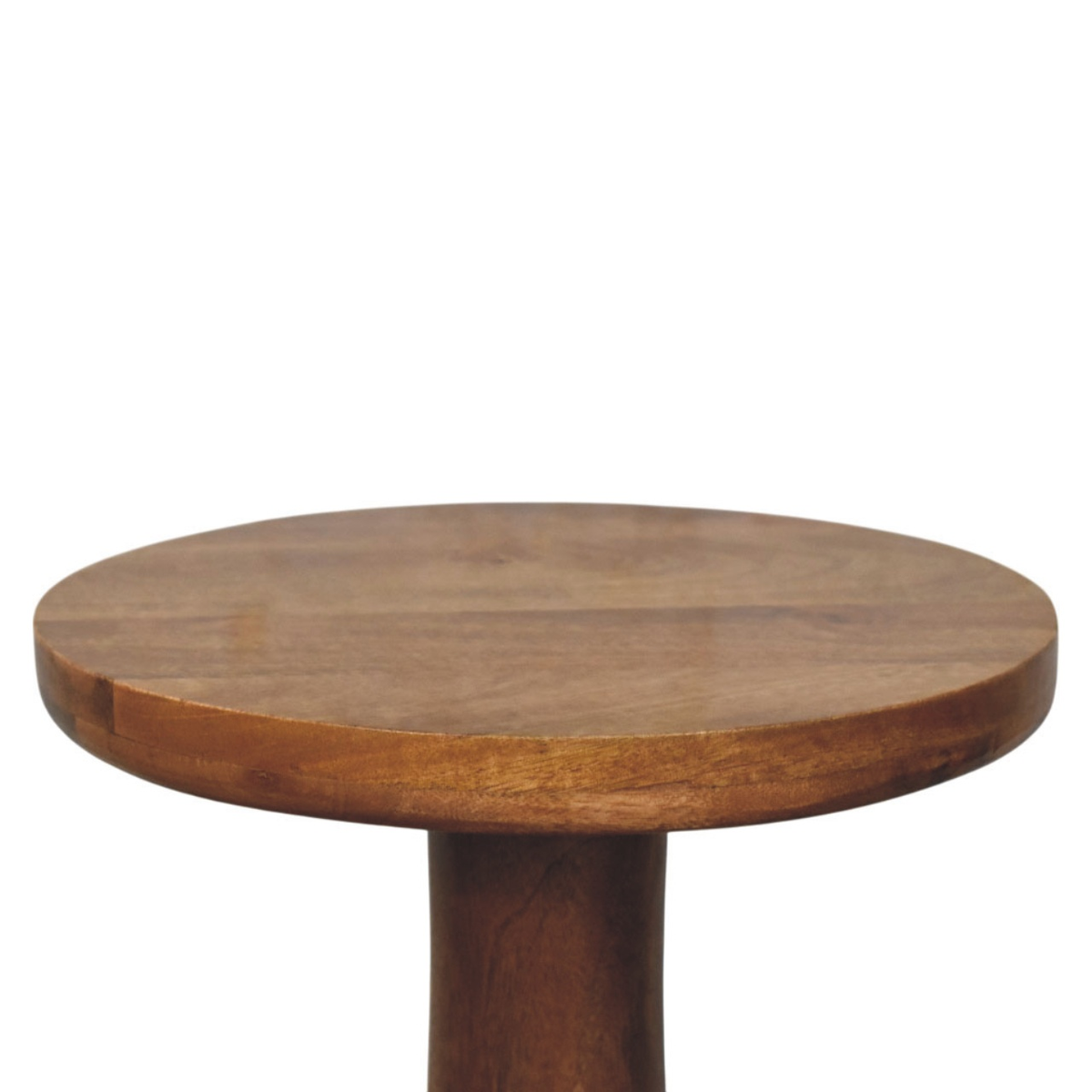 Artisan Furniture Curved Base Solid Mango Wood Side Table with Round Top – Sofa Accent Table, Brown