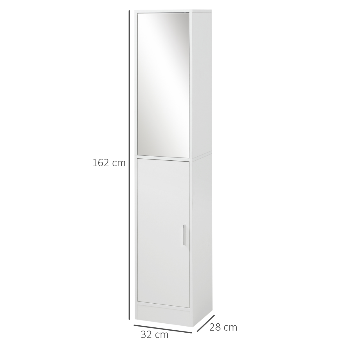 kleankin Slim Mirrored Tallboy Bathroom Cabinet with 5 Shelves – Space-Saving Storage, White