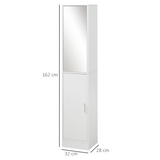 kleankin Slim Mirrored Tallboy Bathroom Cabinet with 5 Shelves – Space-Saving Storage, White