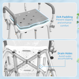 HOMCOM Padded Shower Stool with Arms, Back & 4 Suction Foot Pads – Height Adjustable Bath Seat, Grey