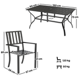 Outsunny 7-Piece Steel Patio Dining Set with 42mm Umbrella Hole – Table & 6 Stackable Chairs, Black