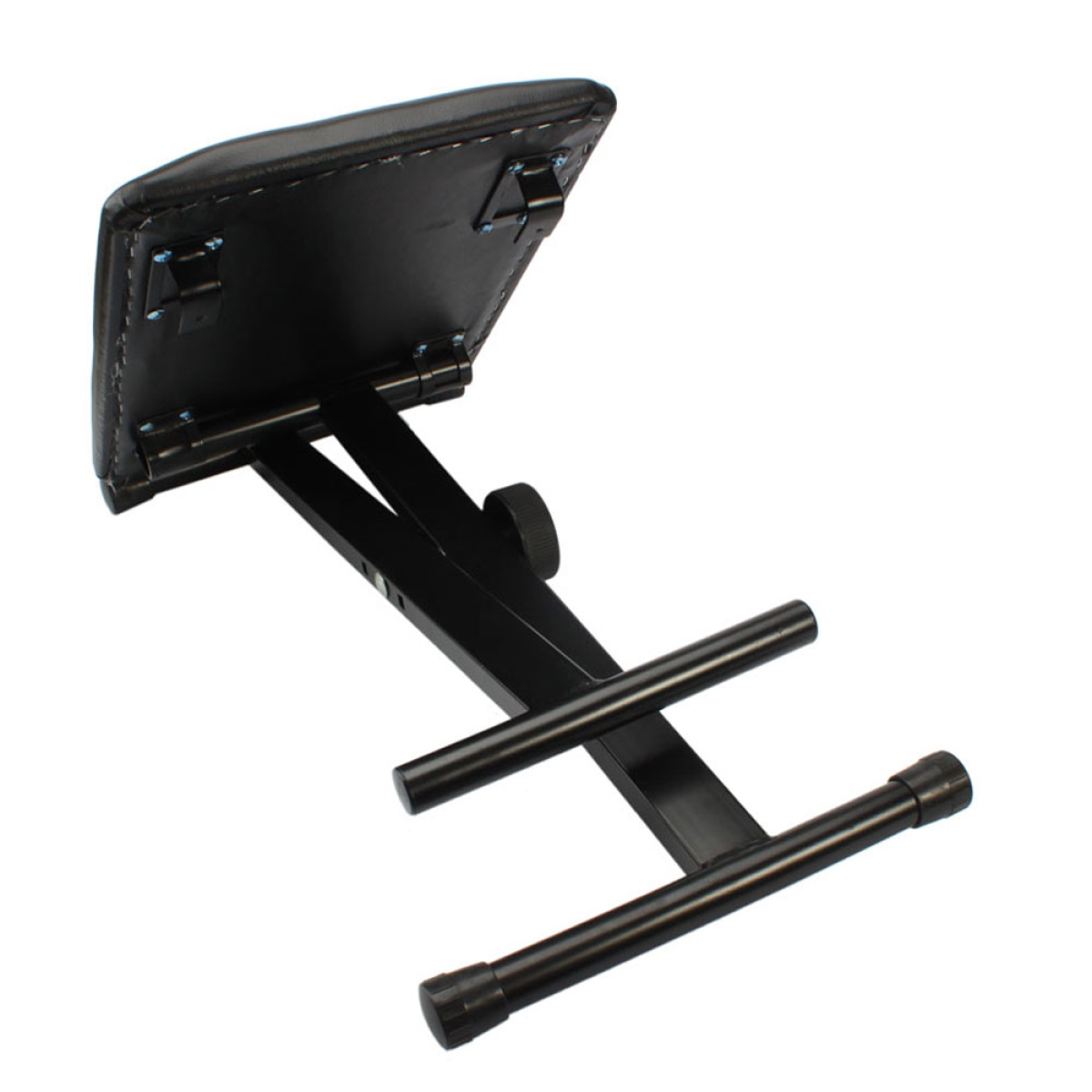 Adjustable Folding Piano Bench Stool with Padded Leather Seat – H-Frame, Height 45.7–50.8cm, Black