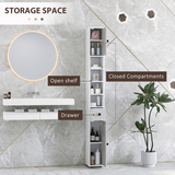 kleankin Slim Bathroom Cabinet with Drawer and Adjustable Shelves – Toilet Roll Storage Unit, Light Grey