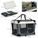 Pawhut 70cm Foldable Pet Carrier with Cushion, 3 Doors & Mesh Windows – For Mini Dogs and Cats, Grey