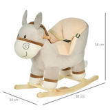 HOMCOM Kids Ride-On Rocking Donkey with Sound Button, Handlebars, Seat Belt and Plush Body – Ages 18-36 Months