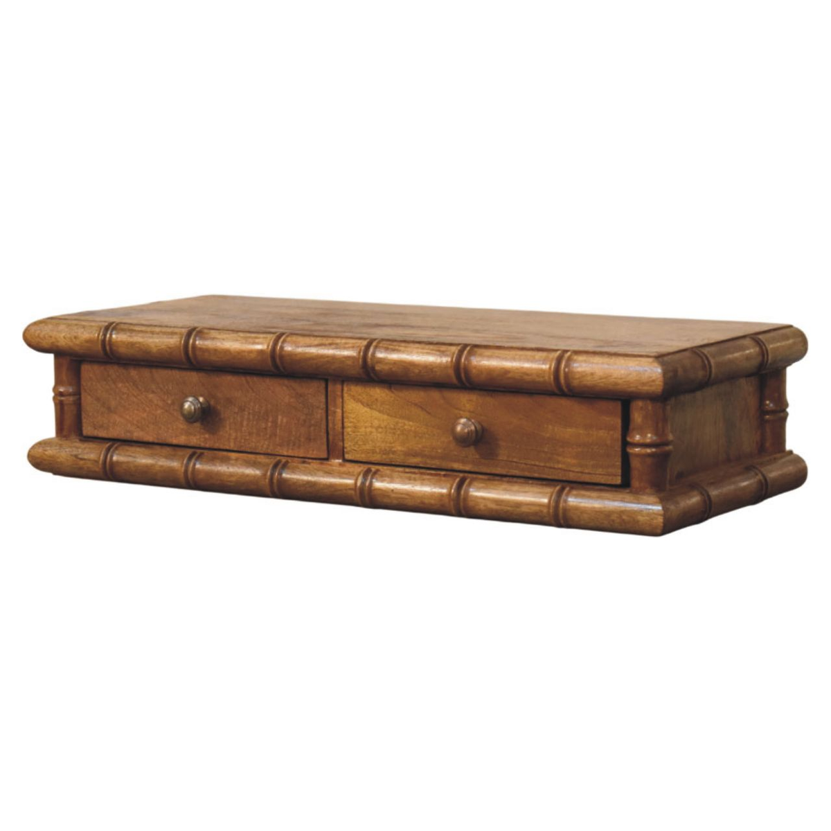 Artisan Furniture Solid Wood Bamboo Wall-Mounted Console, 2 Drawers – Amber Oak Floating Hallway Table, Brown