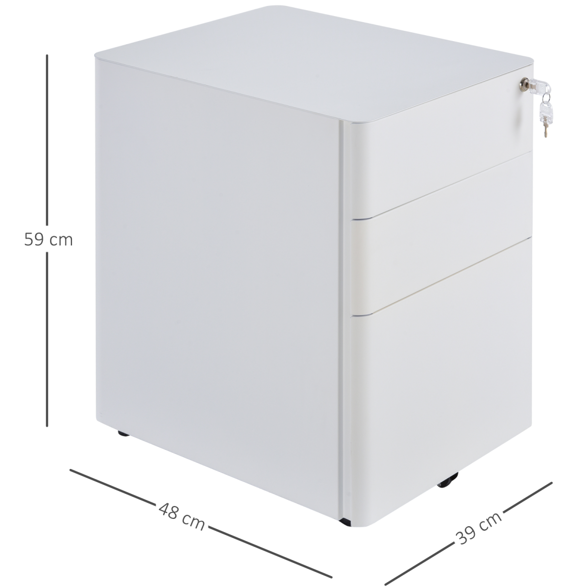 3-Drawer Lockable Mobile Metal Filing Cabinet with Wheels – Under-Desk Office Storage, White