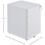 3-Drawer Lockable Mobile Metal Filing Cabinet with Wheels – Under-Desk Office Storage, White